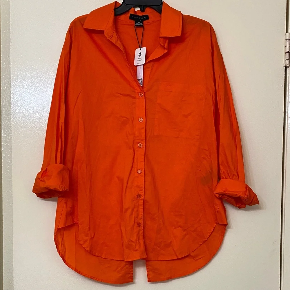 Sanctuary Red Orange Button Down Shirt - Picture 2 of 5